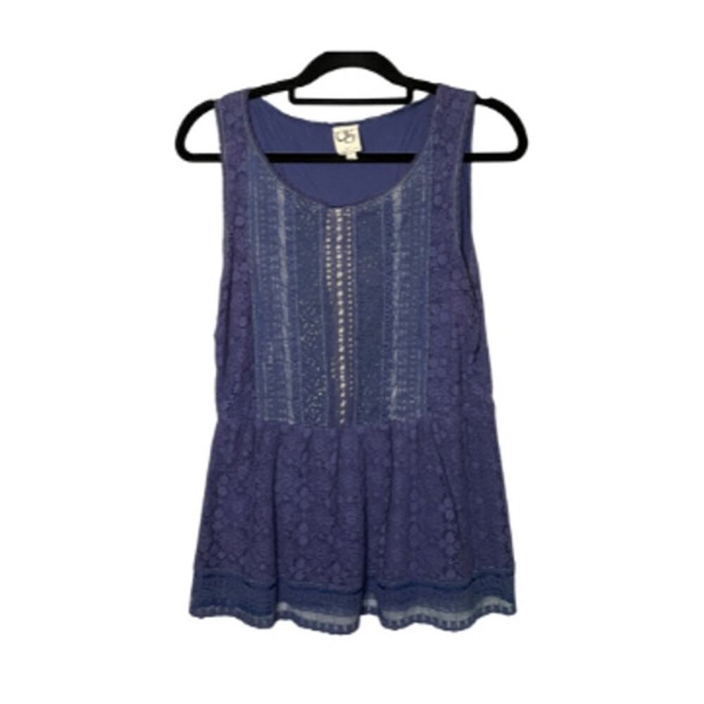 Anthropologie One September Navy Embroidered and Lace Peplum Blouse Large